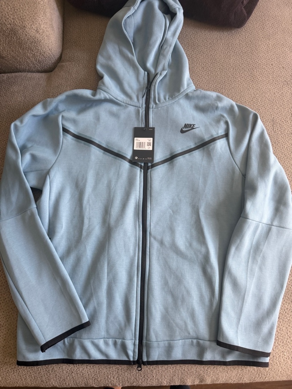 Nike Pale Blue Full-Zip Hooded Jacket with Black Trim